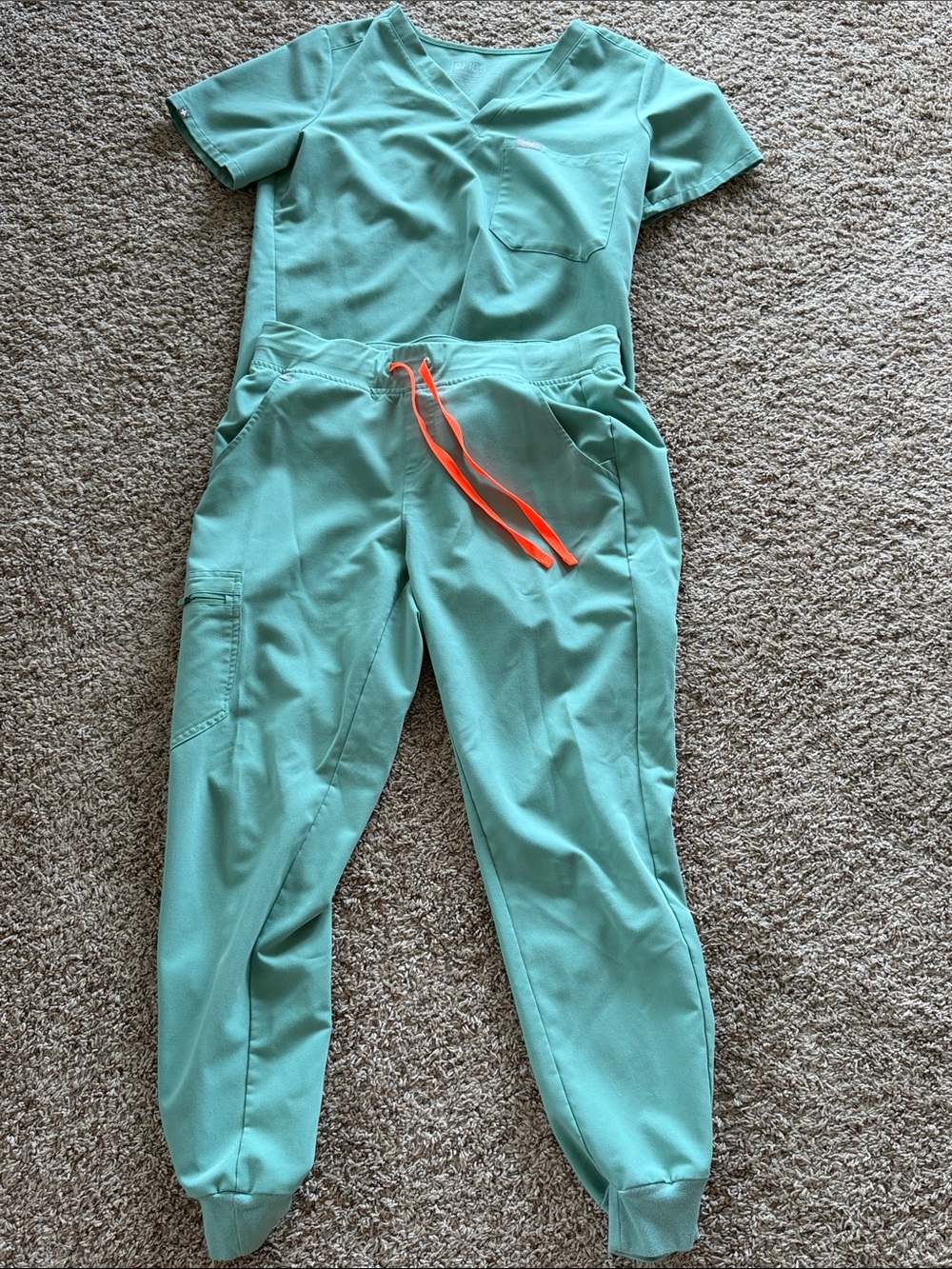 Figs Women's Mint Green Scrub Set with Orange Drawstring